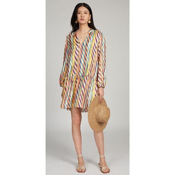 SALONI Dresses & Skirts - Saloni Jas 100% Silk Long Sleeve Mini Dress Womens Size UK 10 US 6